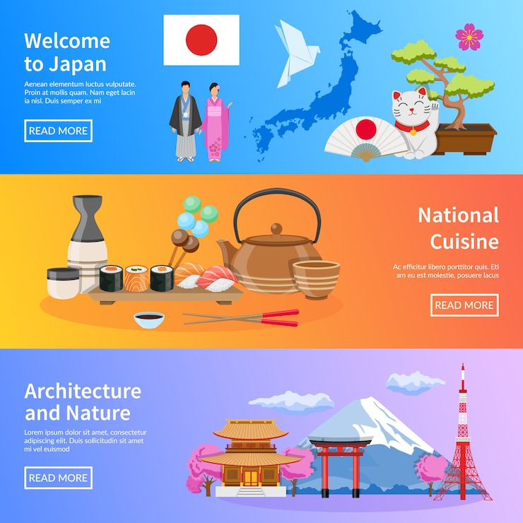 Vector gratuito conjunto de banderas planas de cultura japonesa