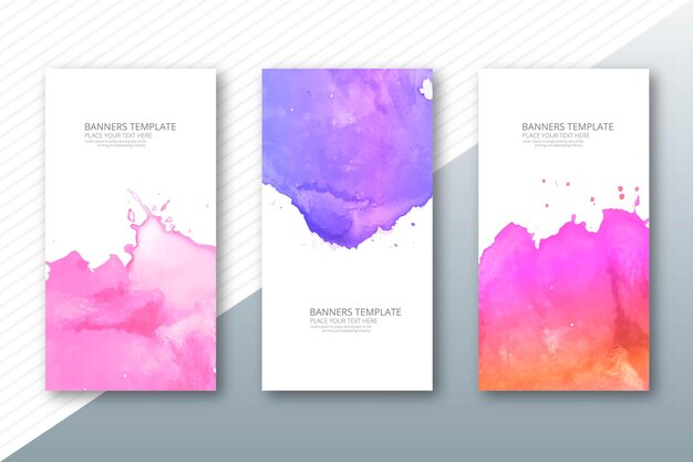 Conjunto de banner abstracto diseño de salpicaduras de pintura colorida acuarela
