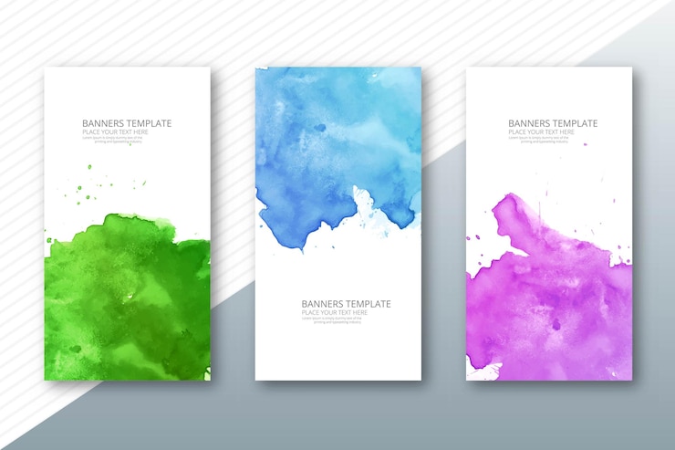 Vector gratuito conjunto de banner abstracto diseño de salpicaduras de pintura colorida acuarela