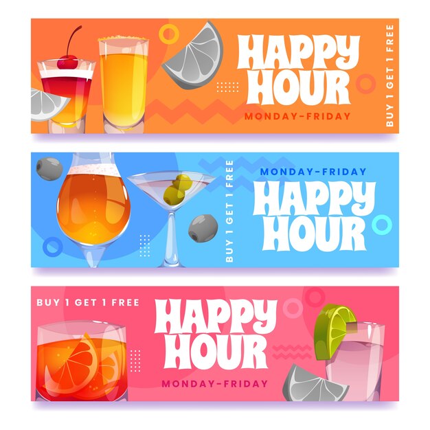 Conjunto de banner de alcohol de diseño de dibujos animados