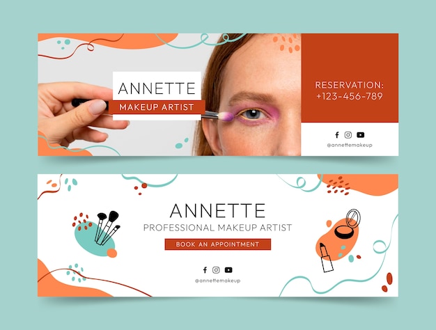 Vector gratuito conjunto de banner de artista de maquillaje de diseño plano