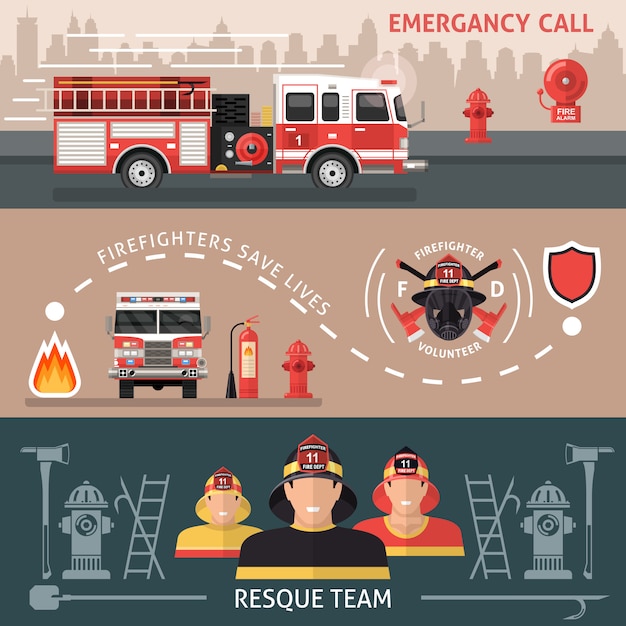 Vector gratuito conjunto de banner de bombero