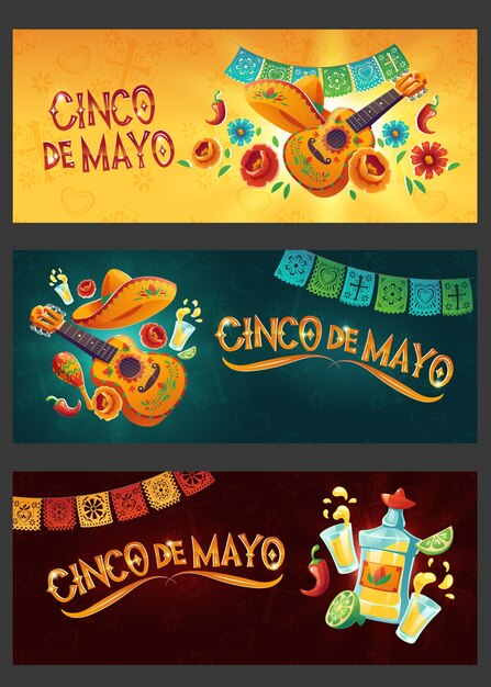Conjunto de banner de cinco de mayo de dibujos animados