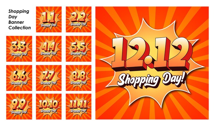 Vector gratuito conjunto de banner de día de compras con estilo retro pop art
