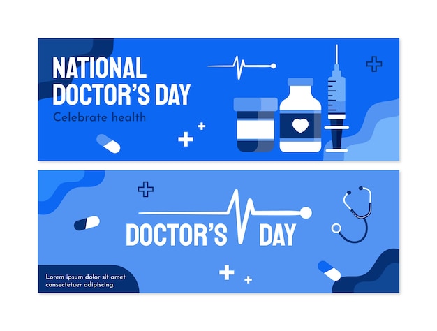 Conjunto de banner dibujado a mano del día nacional del médico