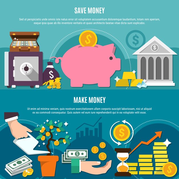 Conjunto de banner de economía plana