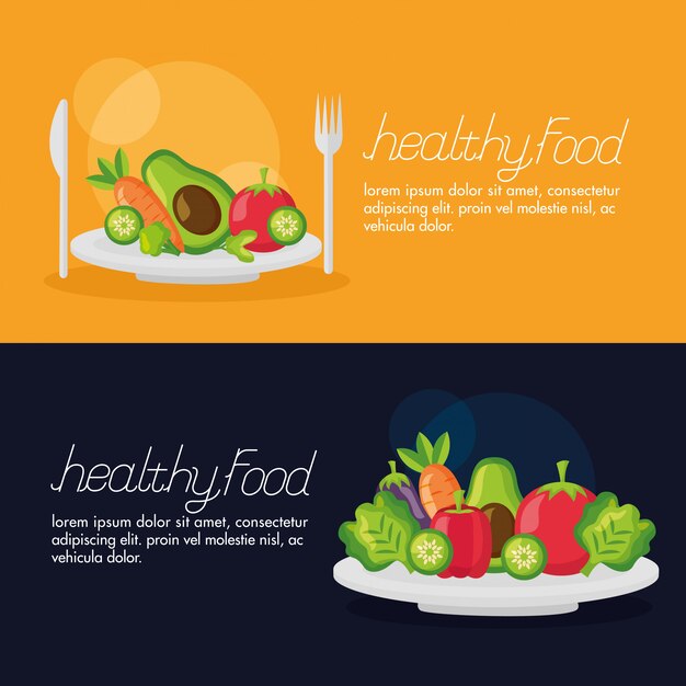 Conjunto de banner fresco de alimentos saludables