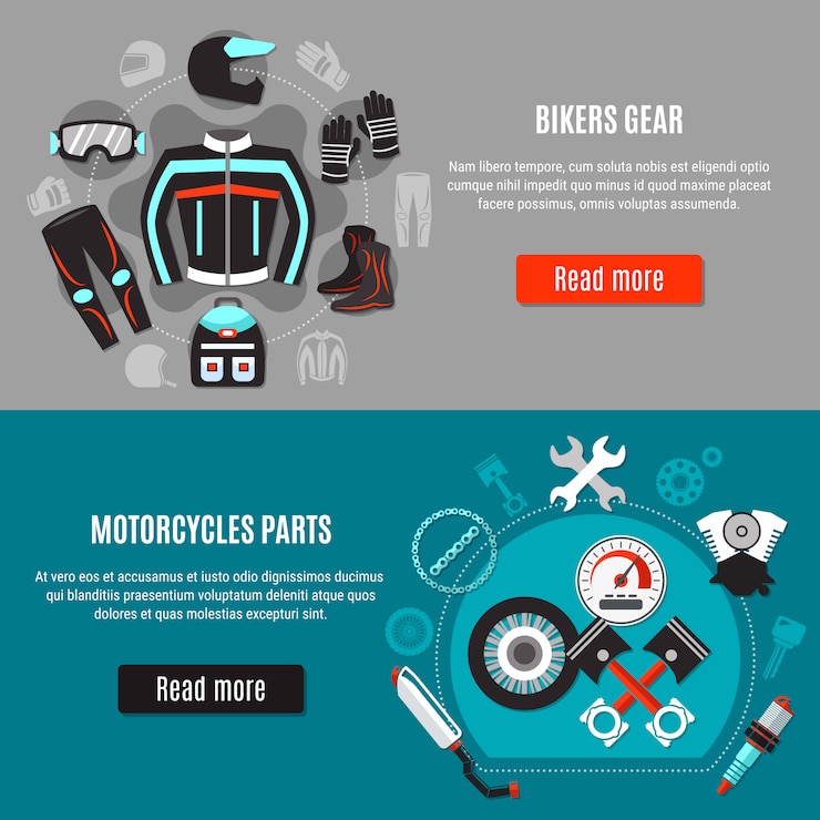 Vector gratuito conjunto de banner horizontal de accesorios biker