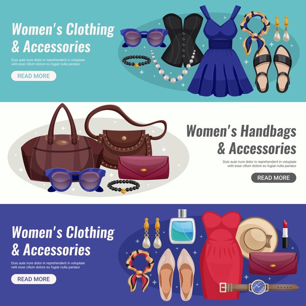 Conjunto de banner horizontal de accesorios para mujeres