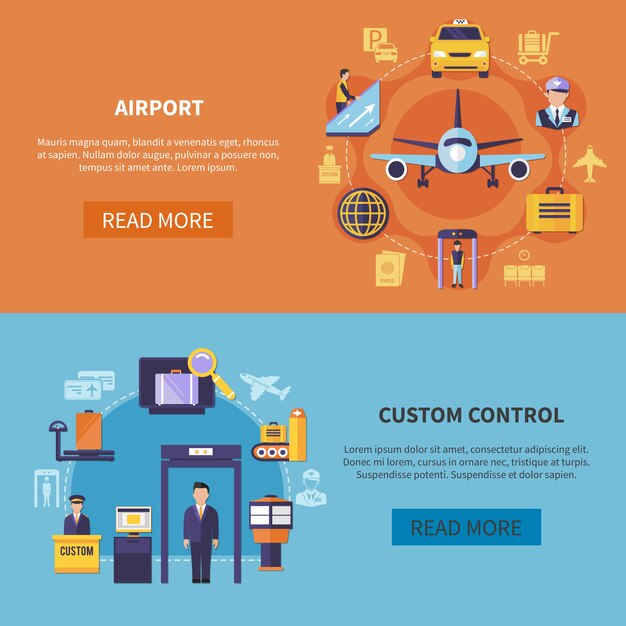 Conjunto de banner horizontal del aeropuerto