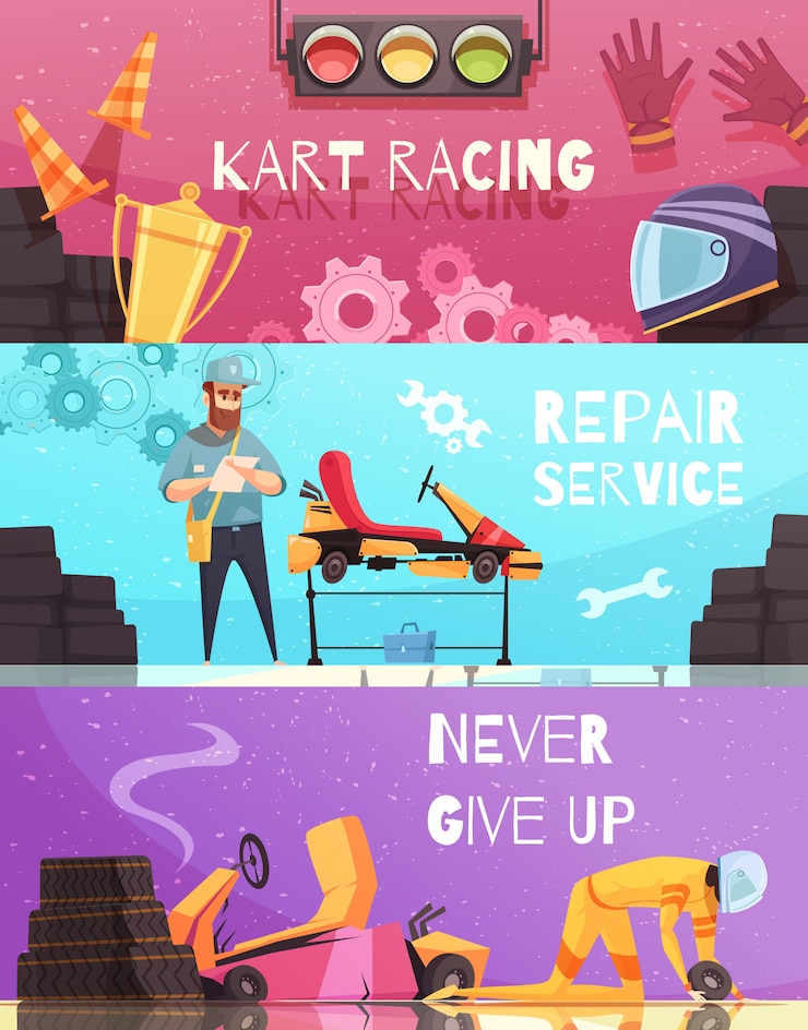 Vector gratuito conjunto de banner horizontal de karting