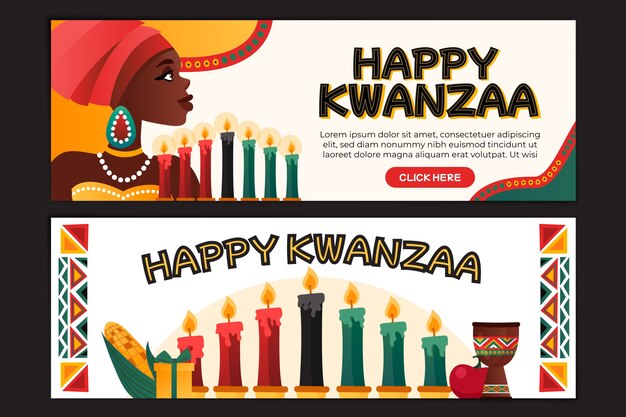 Conjunto de banner horizontal kwanzaa dibujado a mano