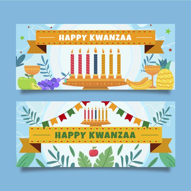 Conjunto de banner horizontal kwanzaa plano dibujado a mano