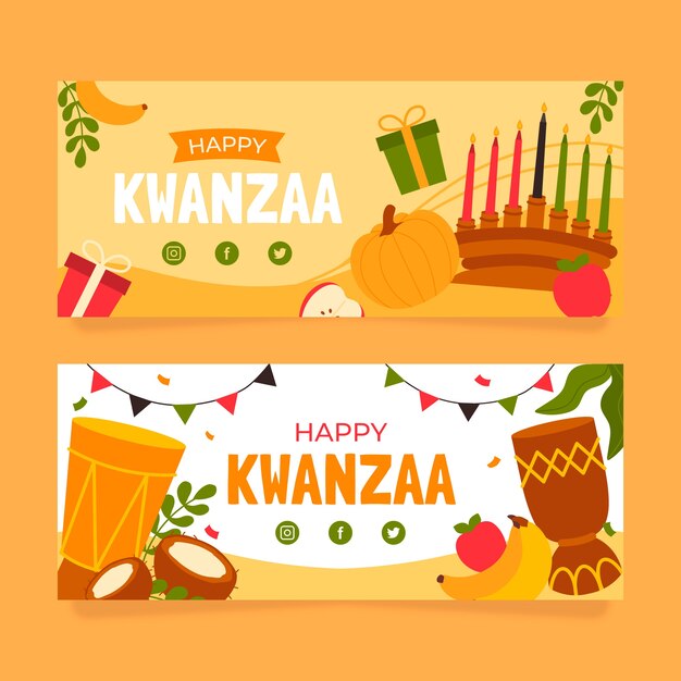 Conjunto de banner horizontal kwanzaa plano dibujado a mano