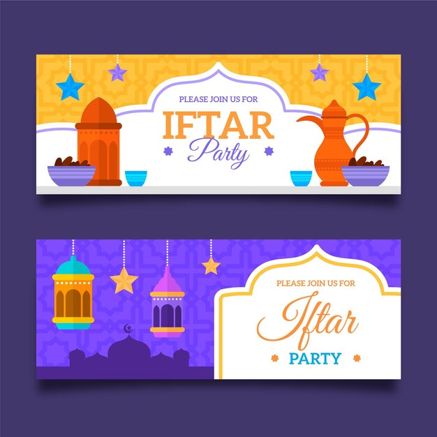 Conjunto de banner horizontal plano iftar