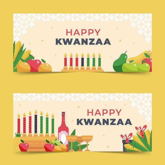 Conjunto de banner horizontal plano kwanzaa