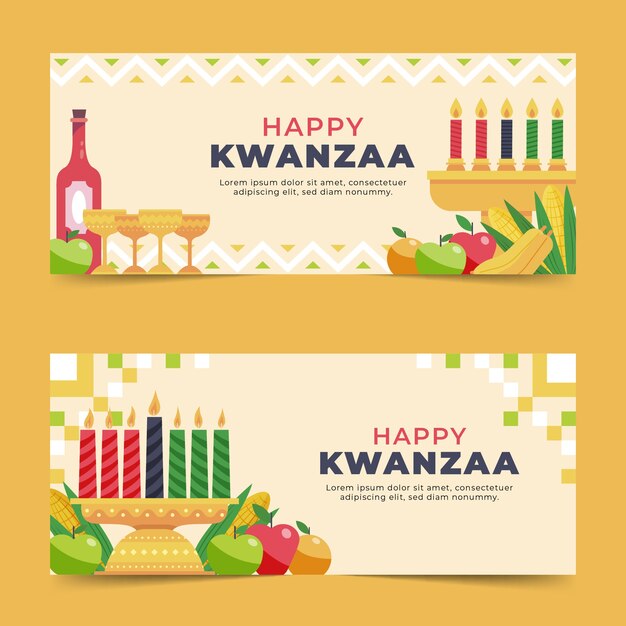 Conjunto de banner horizontal plano kwanzaa
