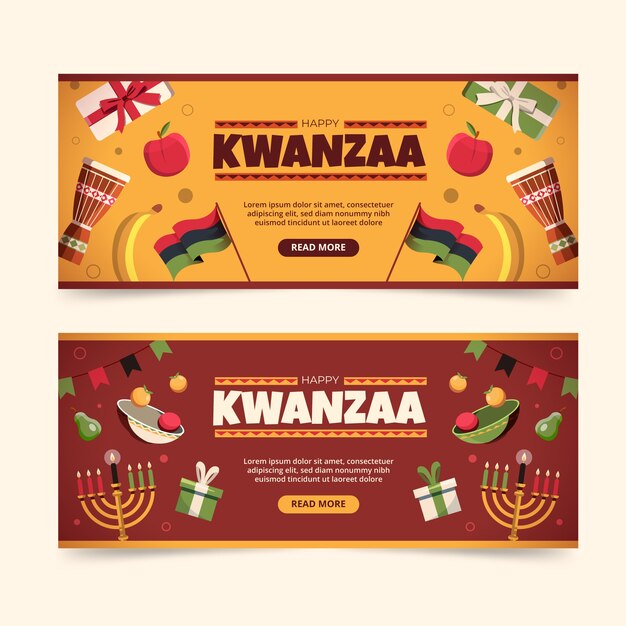 Conjunto de banner horizontal plano kwanzaa