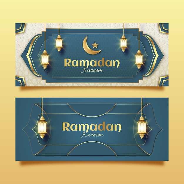 Vector gratuito conjunto de banner horizontal de ramadán realista