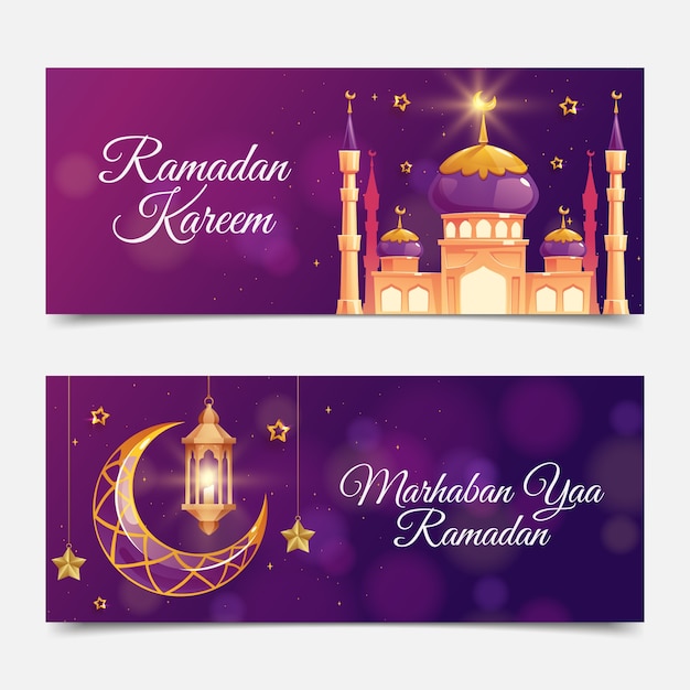 Vector gratuito conjunto de banner horizontal de ramadán realista