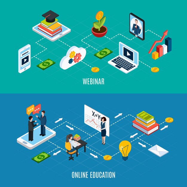 Conjunto de banner isométrico de dos seminarios web