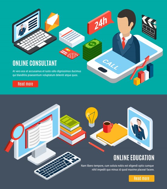 Conjunto de banner isométrico de seminario web