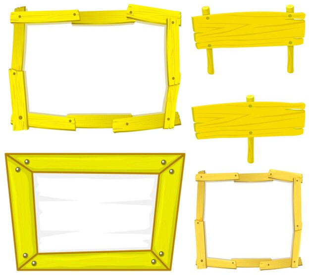 Conjunto de banner de letrero de madera en color amarillo.