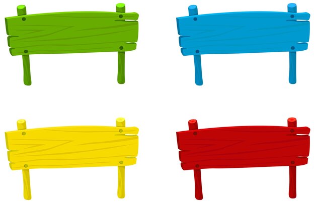 Conjunto de banner de letrero de madera en diferentes colores