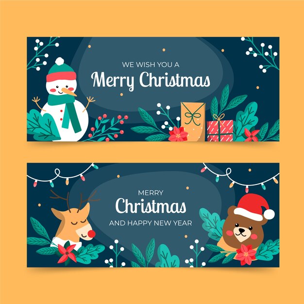 Conjunto de banner de navidad de diseño plano