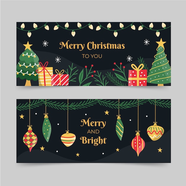 Vector gratuito conjunto de banner de navidad de diseño plano