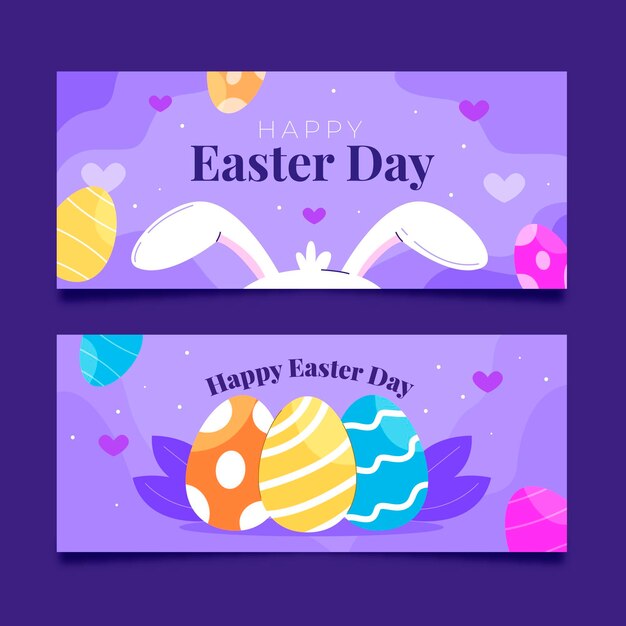 Conjunto de banner de pascua horizontal plano