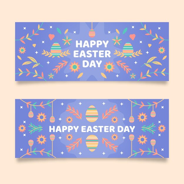 Conjunto de banner de pascua horizontal plano