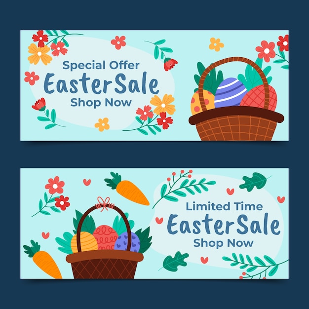 Vector gratuito conjunto de banner de pascua plano dibujado a mano