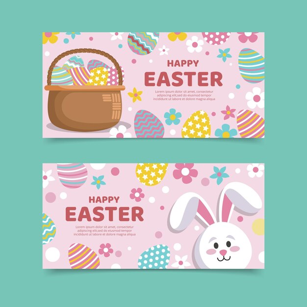 Conjunto de banner de pascua plano