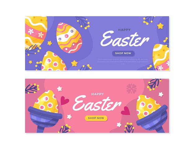 Conjunto de banner de pascua plano