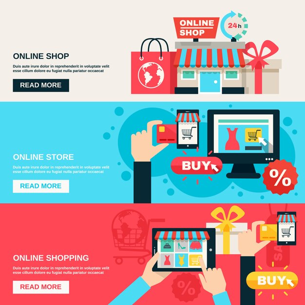 Conjunto de Banner plano de compras por Internet