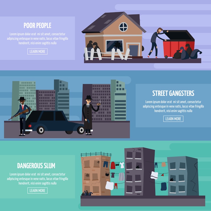 Vector gratuito conjunto de banner plano ghetto slum