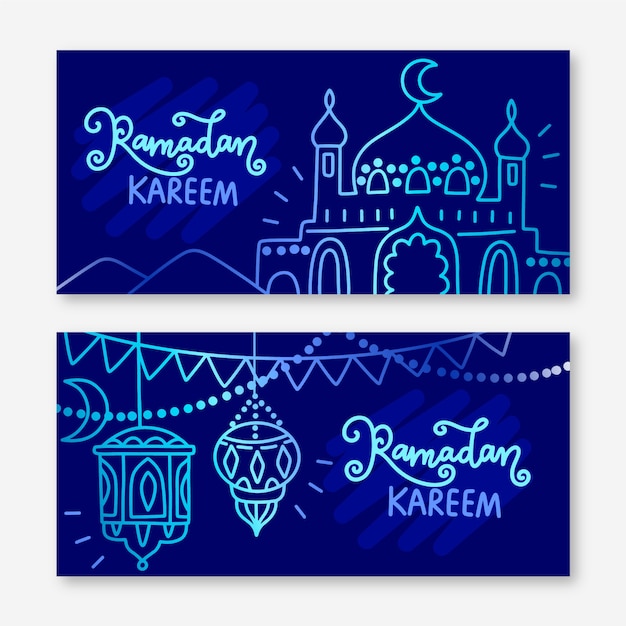 Vector gratuito conjunto de banner de ramadán dibujado a mano