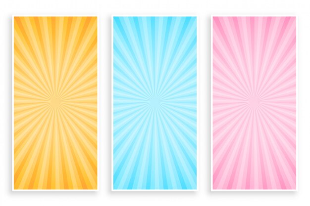 Conjunto de banner de rayos de rayos de sol abstractos
