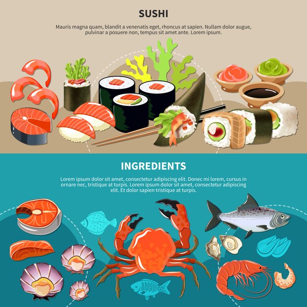 Conjunto de banner de sushi