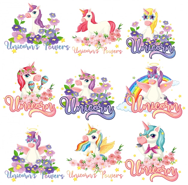 Vector gratuito conjunto de banner de unicornio