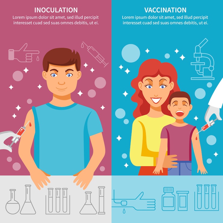 Vector gratuito conjunto de banner de vacunación para niños y adultos