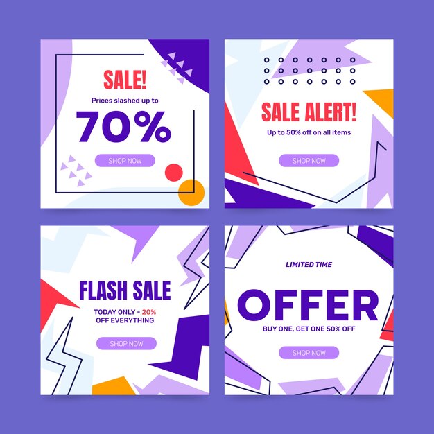 Conjunto de banner de venta cuadrado de diseño plano