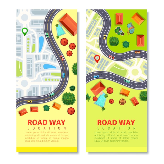 Conjunto de banner vertical de mapa de carretera