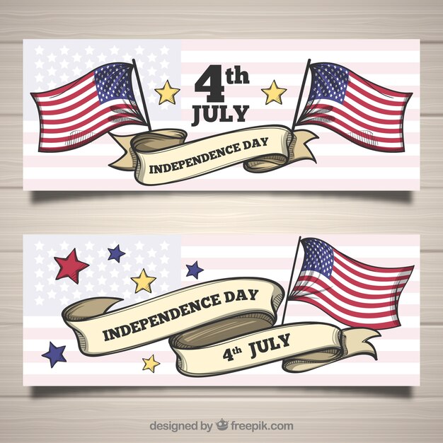 Conjunto de banners de 4 de julio con banderas