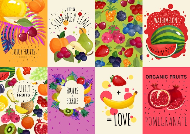 Vector gratuito conjunto de banners 8 frutas berries