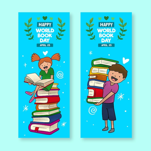 Vector gratuito conjunto de banners de acuarela del día mundial del libro