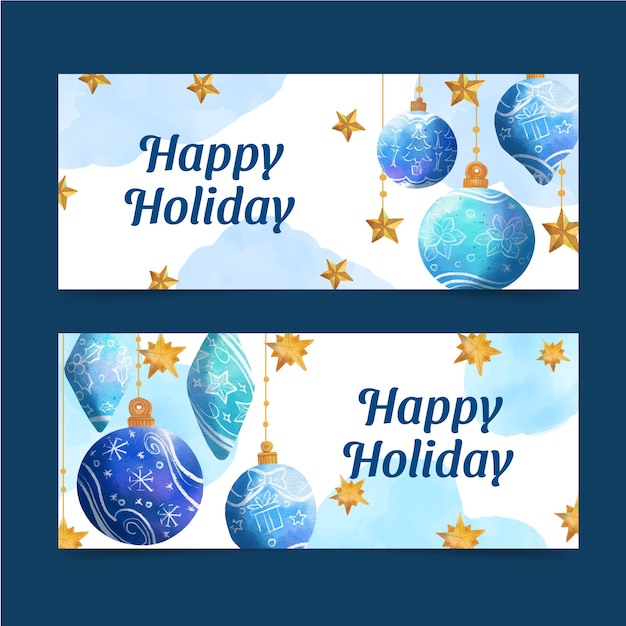 Vector gratuito conjunto de banners de acuarela felices fiestas