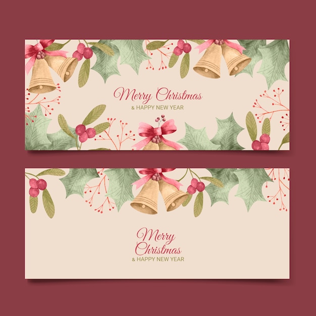 Vector gratuito conjunto de banners de acuarela felices fiestas