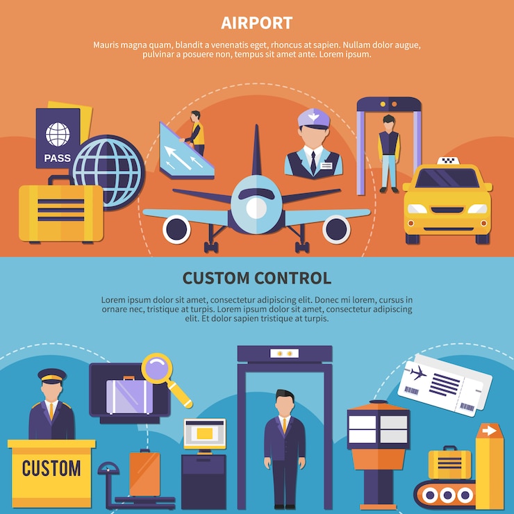 Vector gratuito conjunto de banners de aeropuerto plano